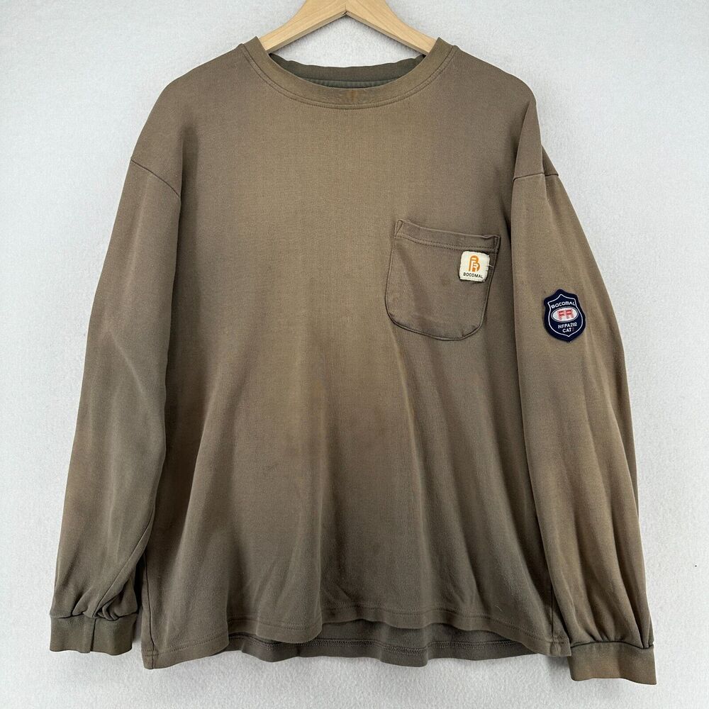 BOCOMAL FR Shirts Mens L Flame Resistant NFPA2112 Work Welding Long Sleeve Brown